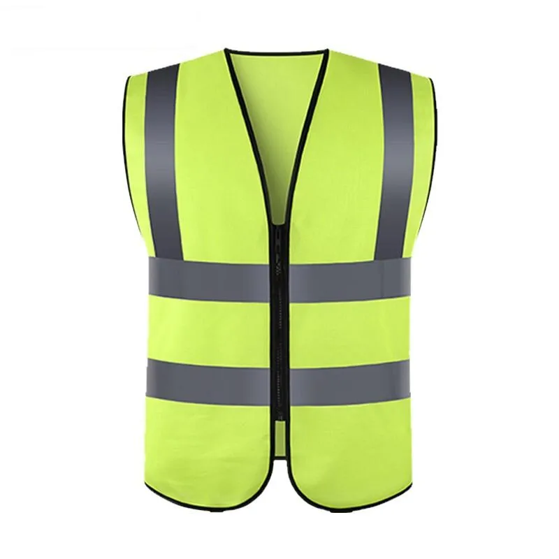 10 Pieces Zipper Safety Vest With Reflective Strips High Visibility Safety Reflective Vest without Pockets- Fluorescent Yellow