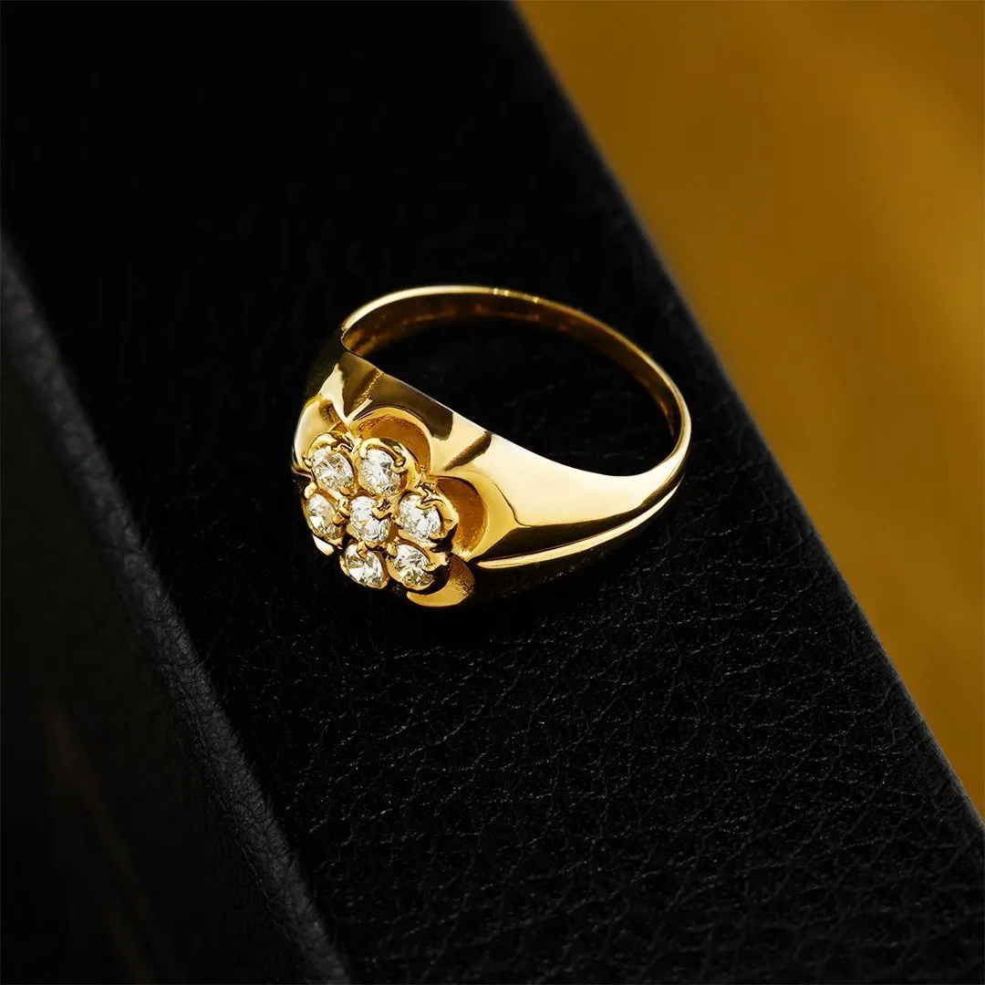 10K Solid Gold Mens flower Diamond Ring 0.3 Ctw