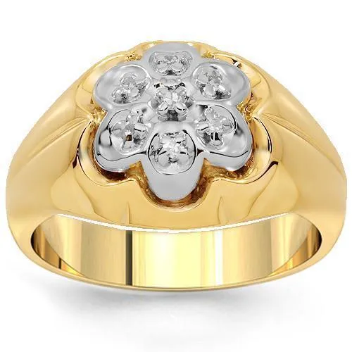 10K Solid Gold Mens flower Diamond Ring 0.3 Ctw