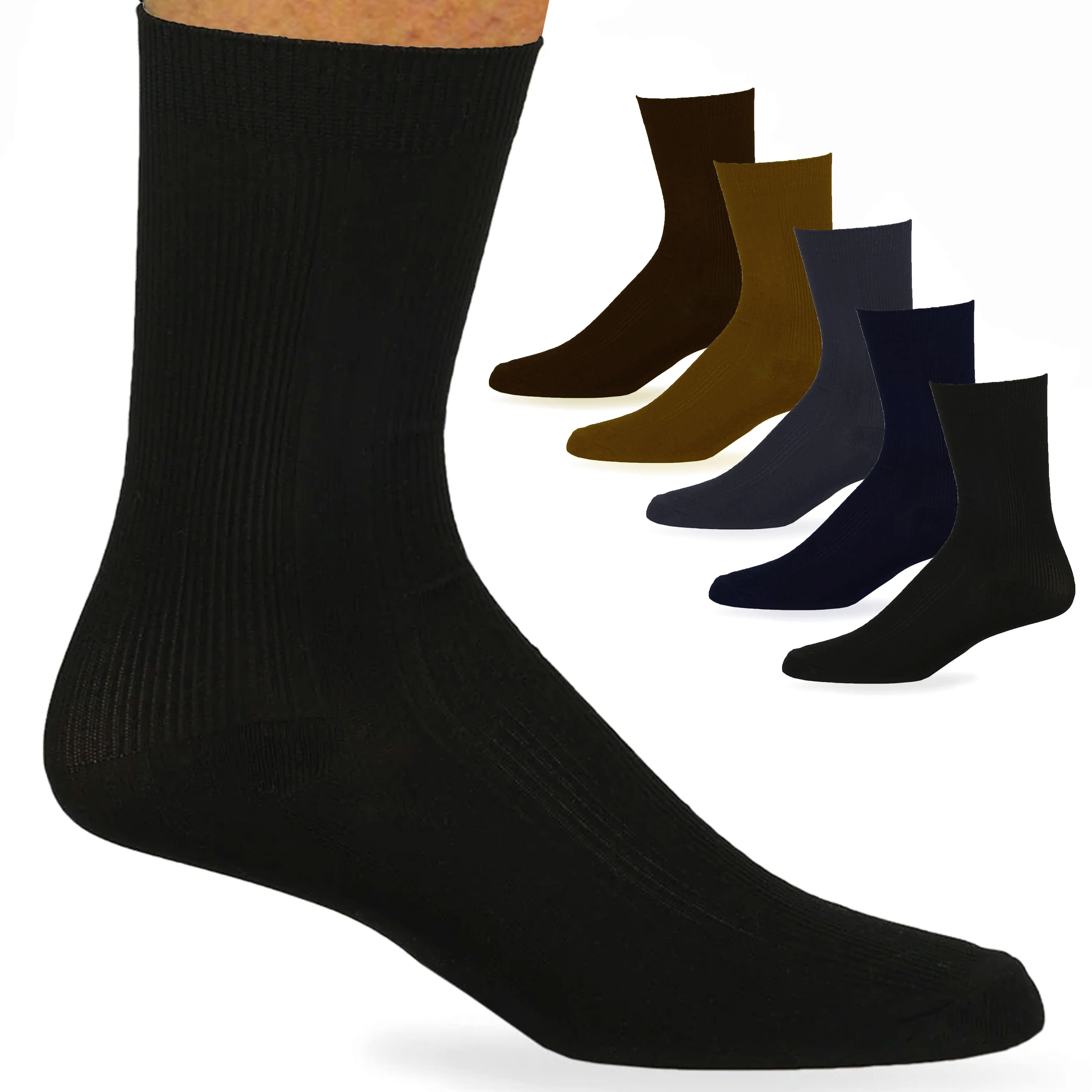 12 Pairs Men Dress Socks Work Business Casual Crew Solid Multicolor Wedding 9-11