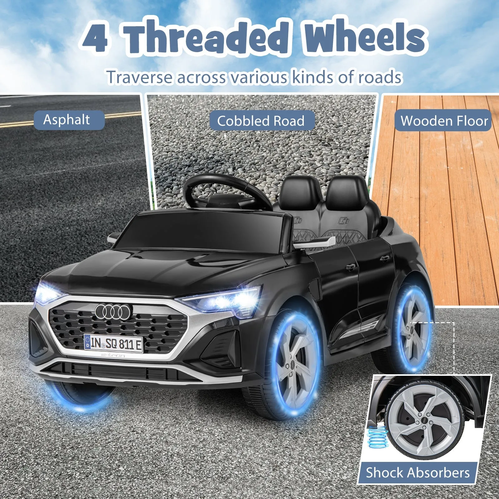 12V Kids Ride On Car with Remote Control and 4 Wheels Suspension-Black