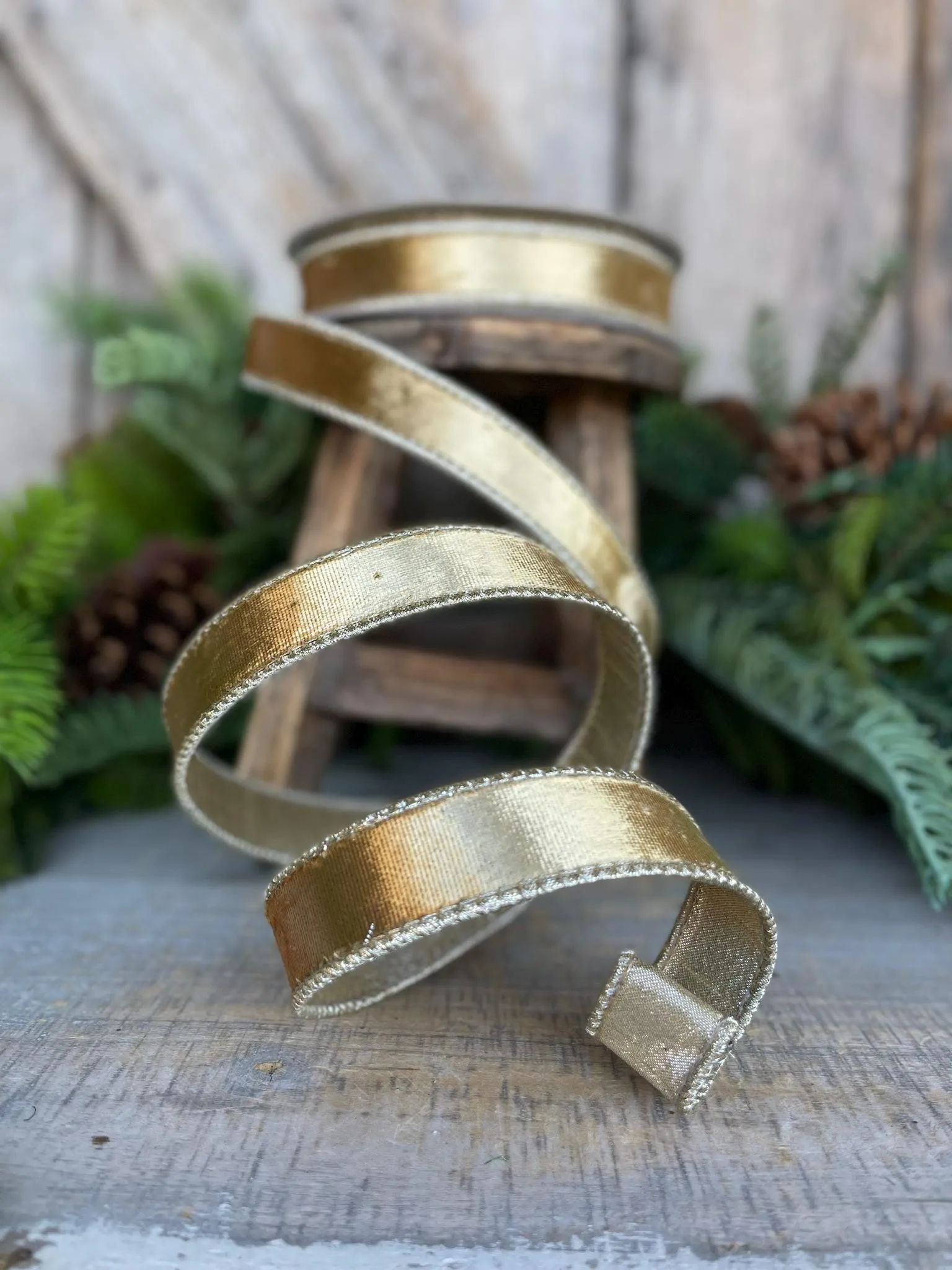 1" Gold Satin Velvet Ribbon, Farrisilk Ribbon