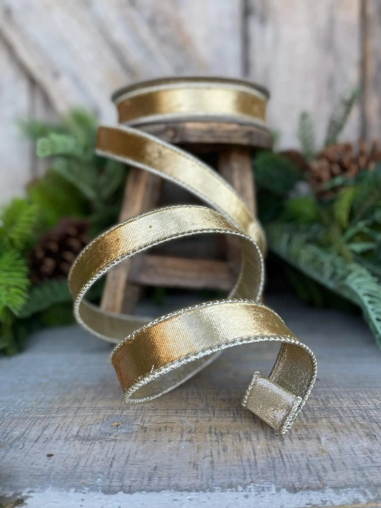1" Gold Satin Velvet Ribbon, Farrisilk Ribbon