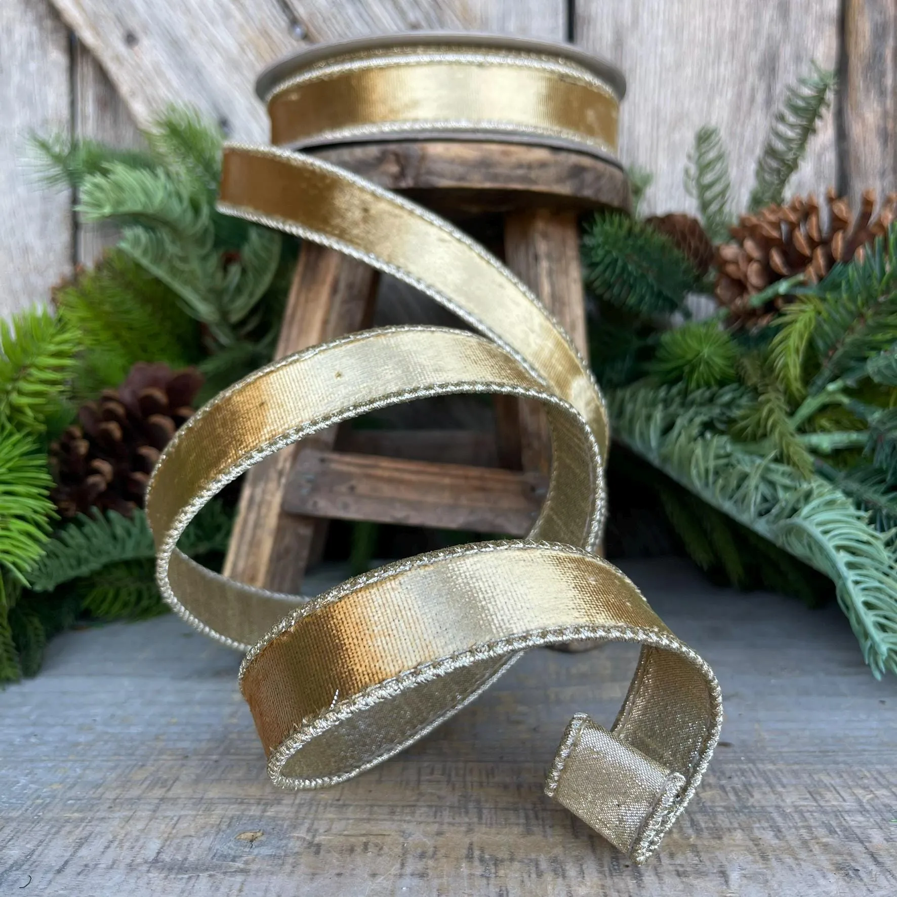 1" Gold Satin Velvet Ribbon, Farrisilk Ribbon