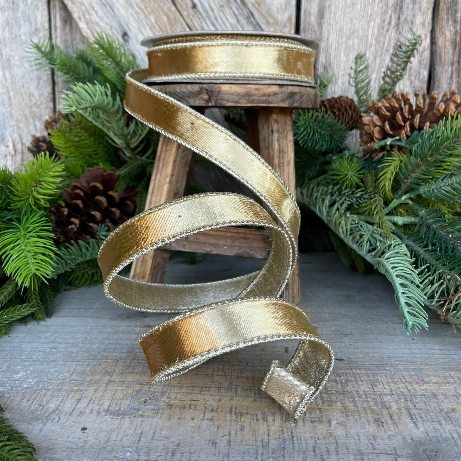 1" Gold Satin Velvet Ribbon, Farrisilk Ribbon