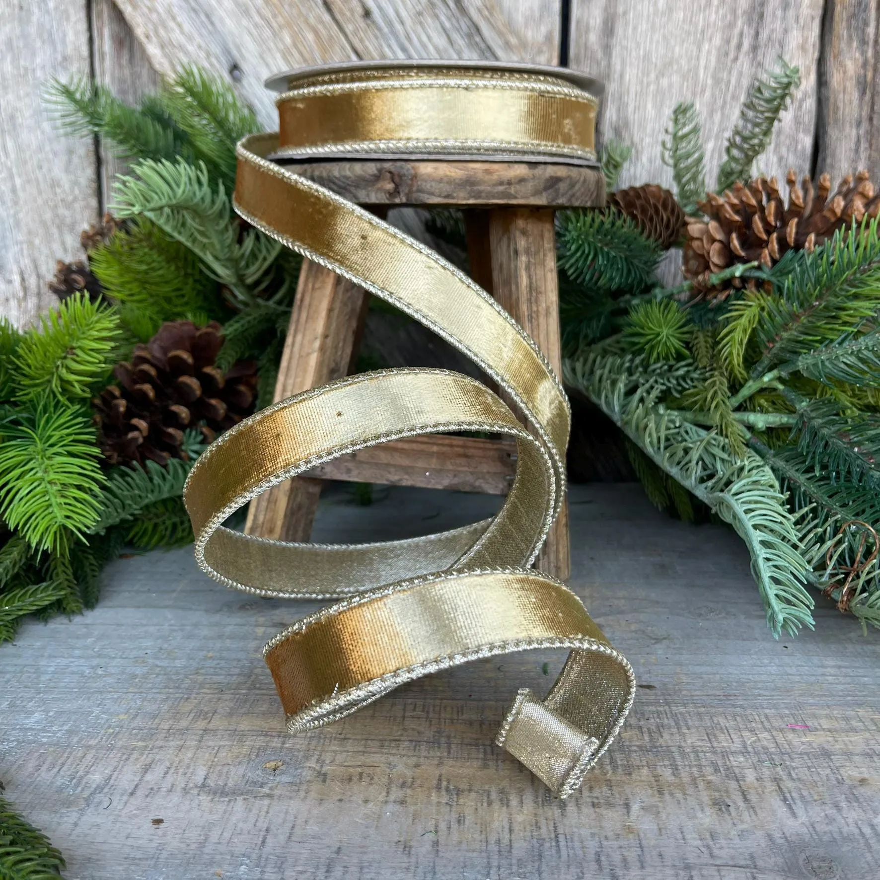 1" Gold Satin Velvet Ribbon, Farrisilk Ribbon