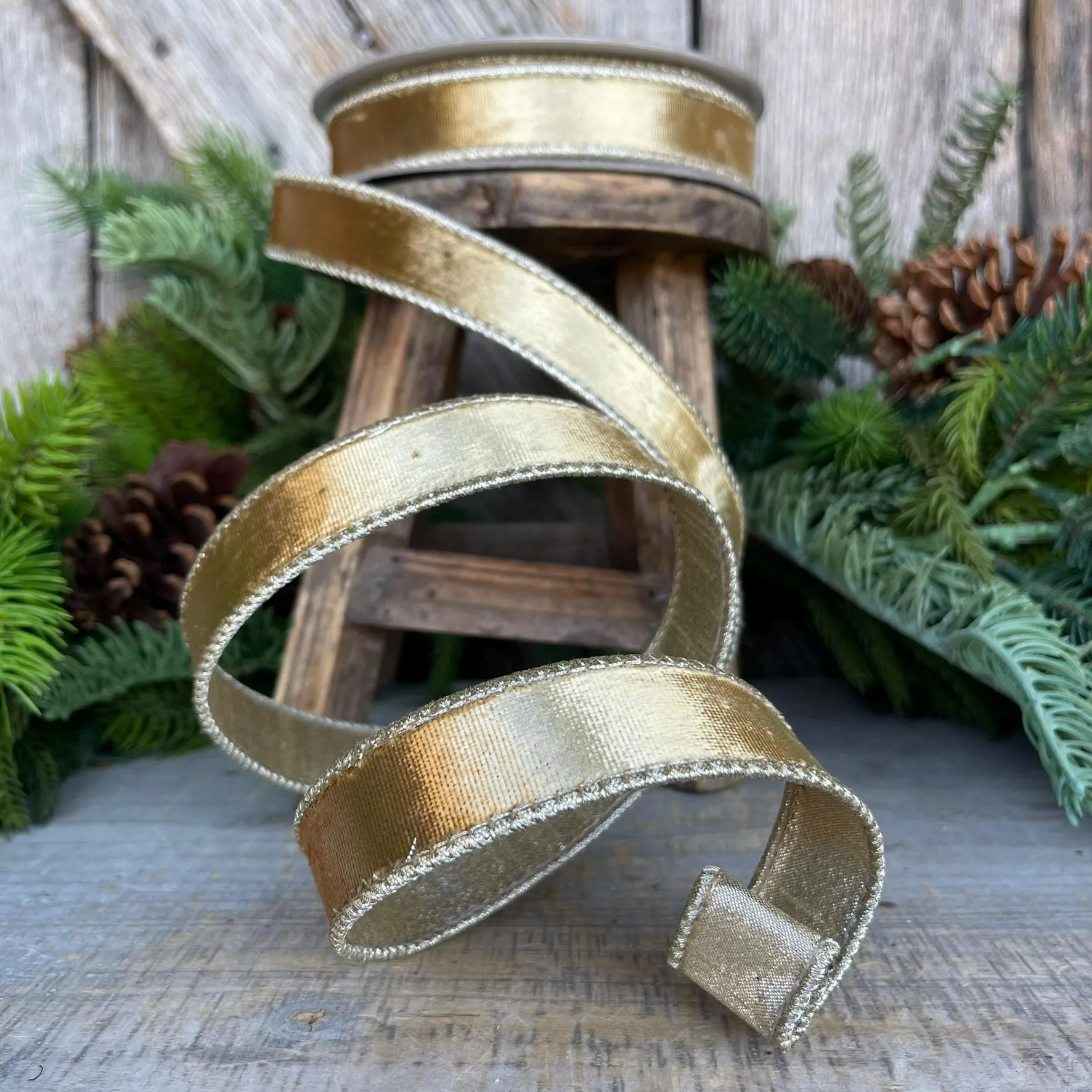 1" Gold Satin Velvet Ribbon, Farrisilk Ribbon