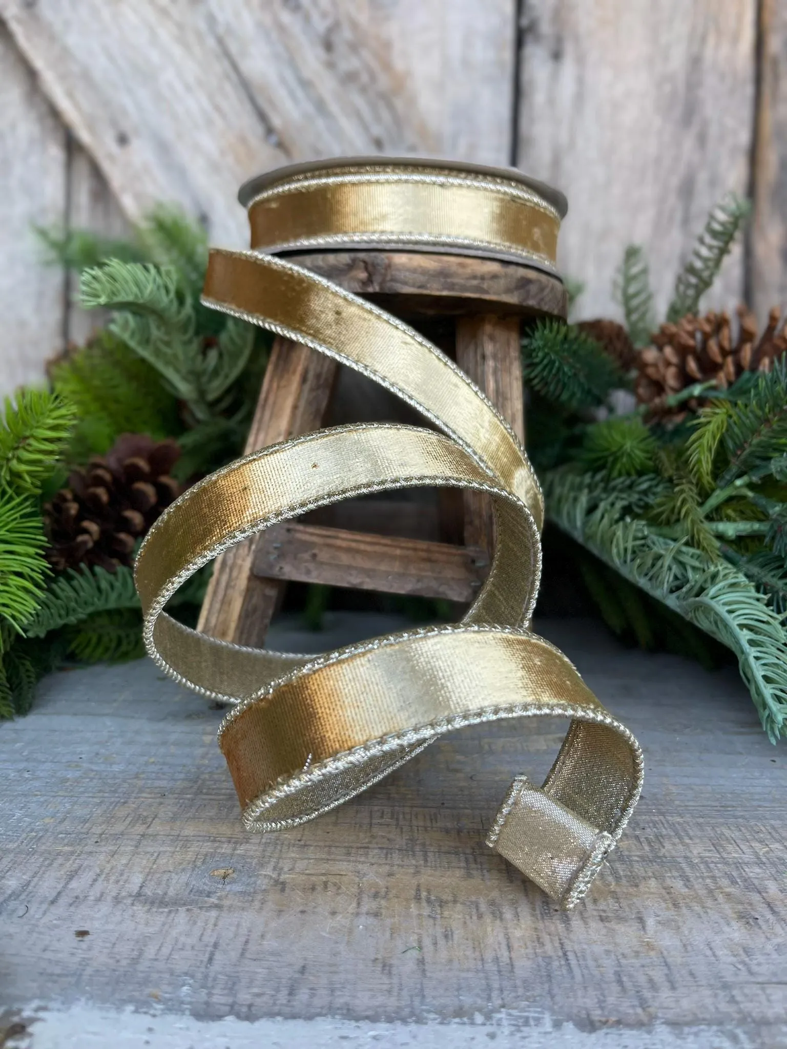 1" Gold Satin Velvet Ribbon, Farrisilk Ribbon