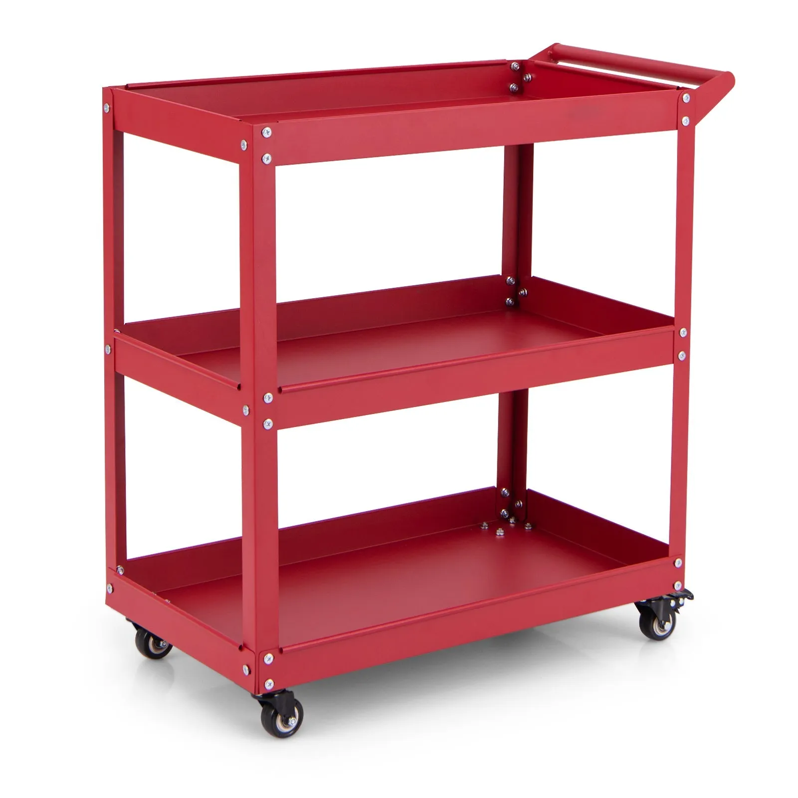 3-Tier Rolling Tool Cart with 4 Universal Wheels with 2 Brakes-Red