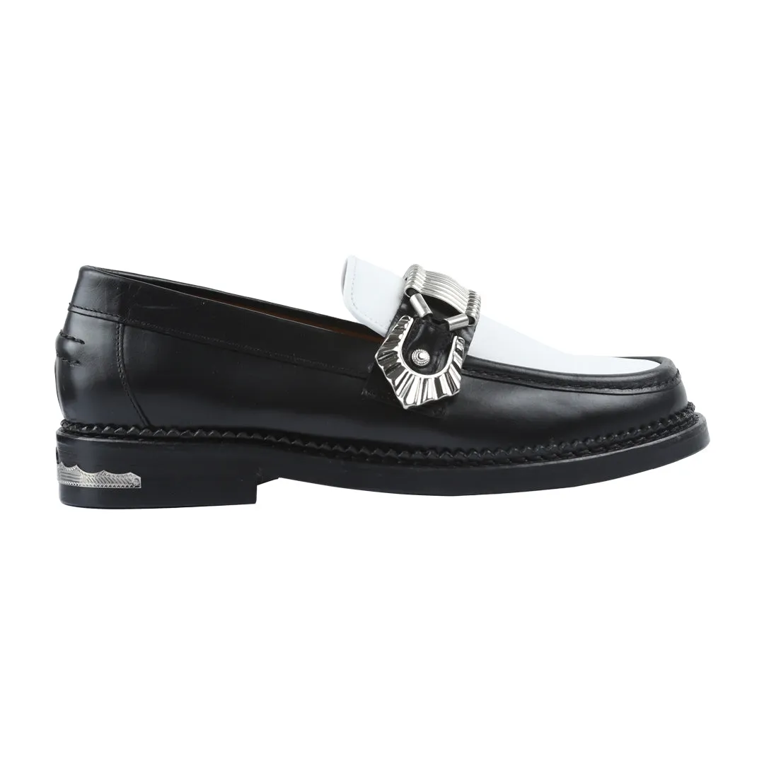 AJ1184 TWO-TONED LEATHER LOAFERS BLACK WHITE HARD LEATHER