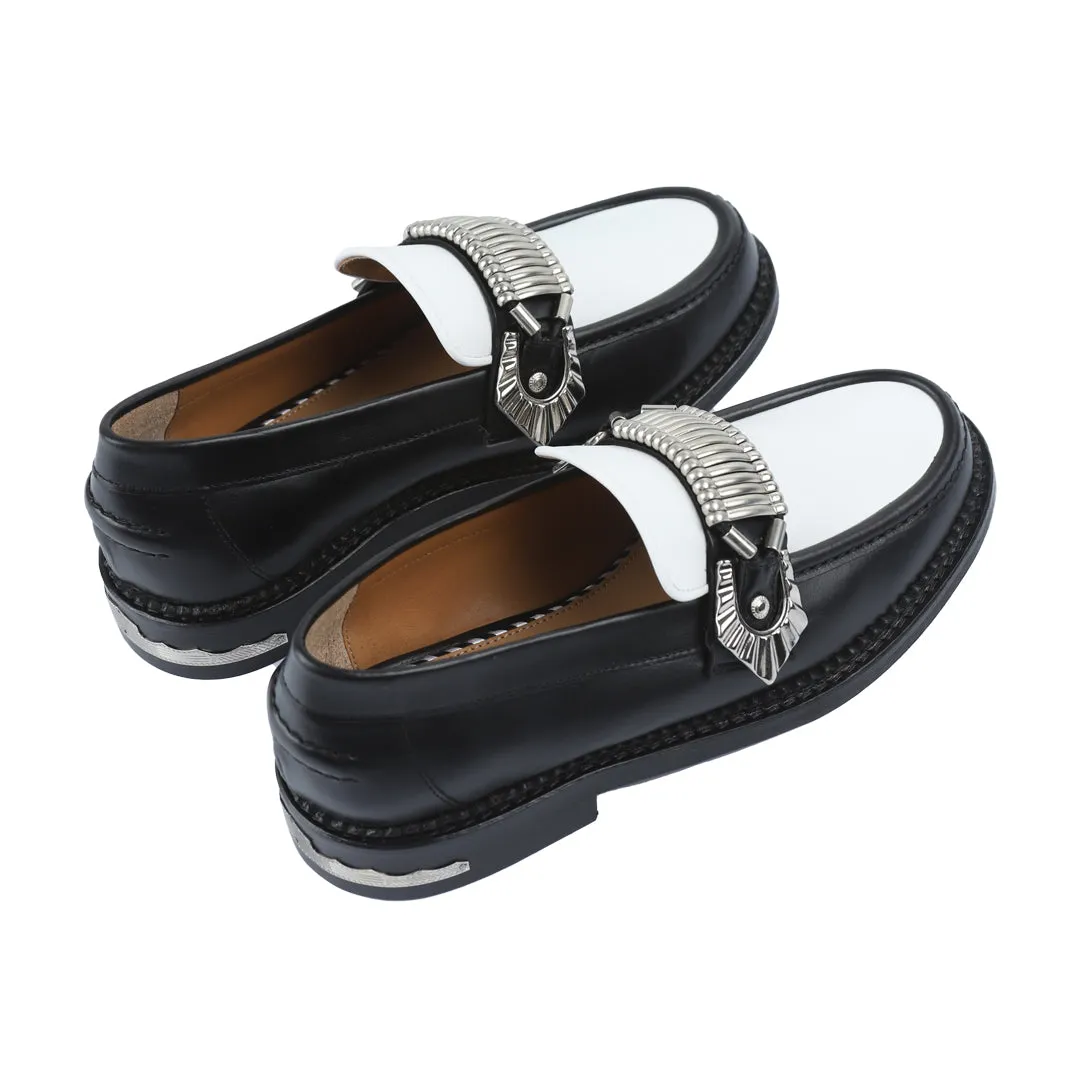 AJ1184 TWO-TONED LEATHER LOAFERS BLACK WHITE HARD LEATHER