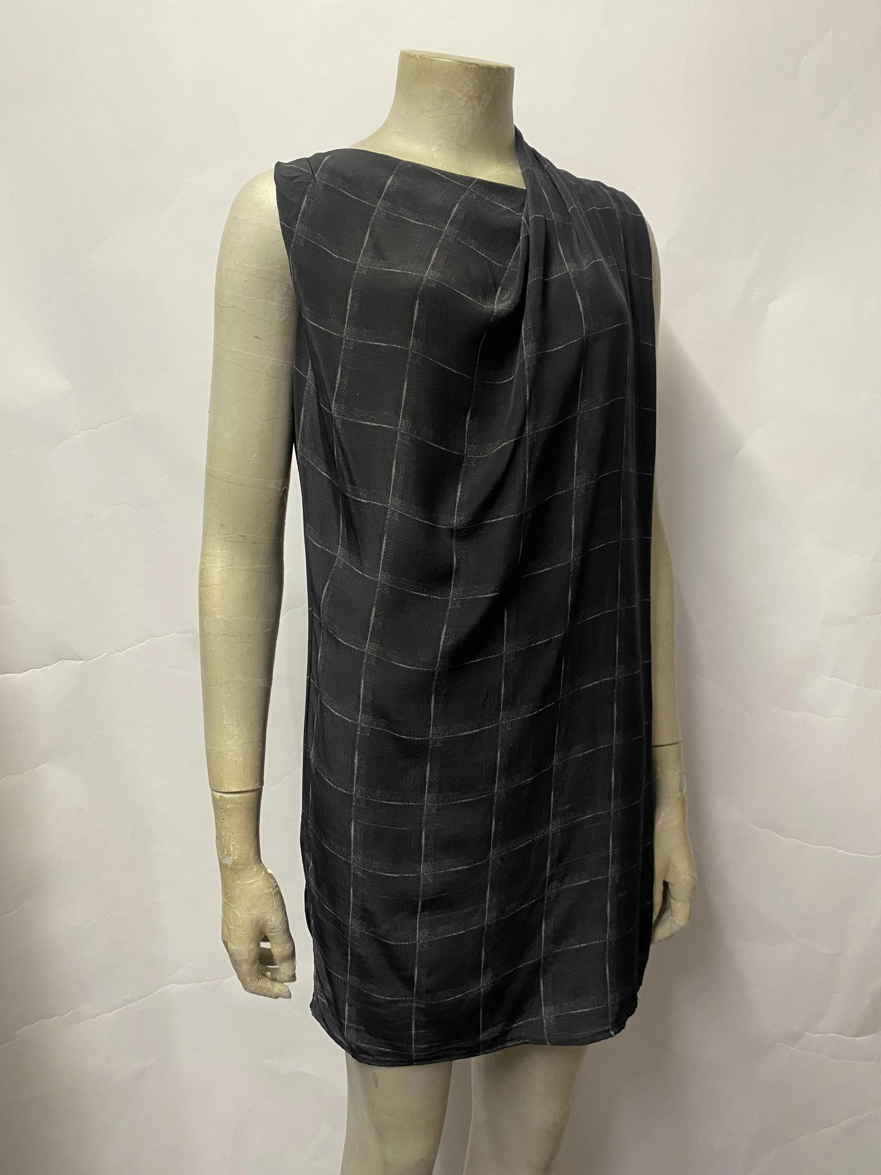 All Saints Black and Grey Sleeveless Silk Tunic Dress 8