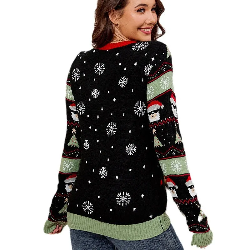 Alpaca Jacquard Loose Pullover Christmas Sweater Wholesale Womens Clothing N3824072900049