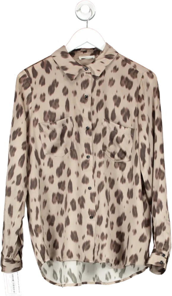 Anine Bing Brown Silk Animal Print Shirt UK M