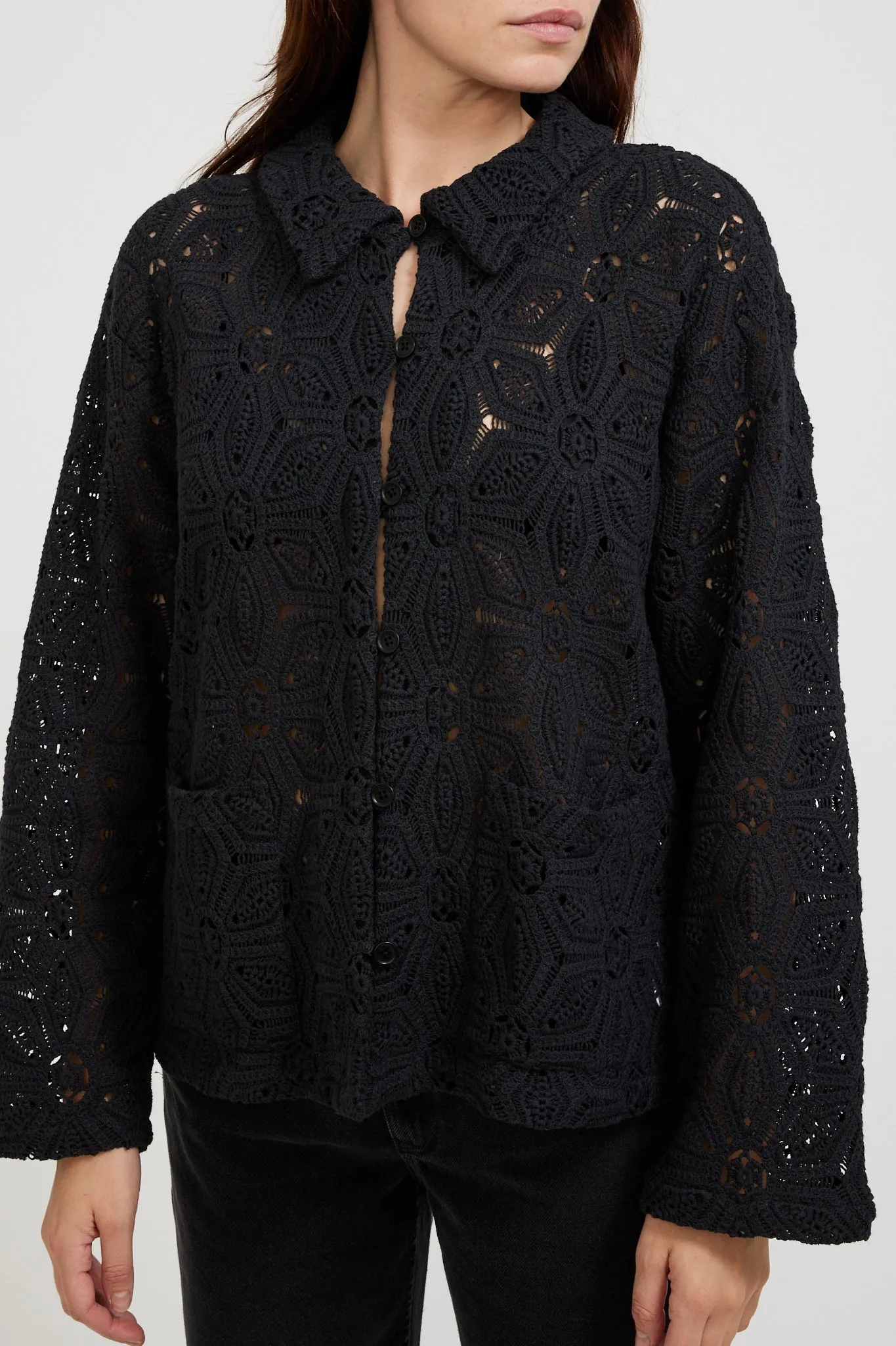 Anita Crochet Cardigan Black