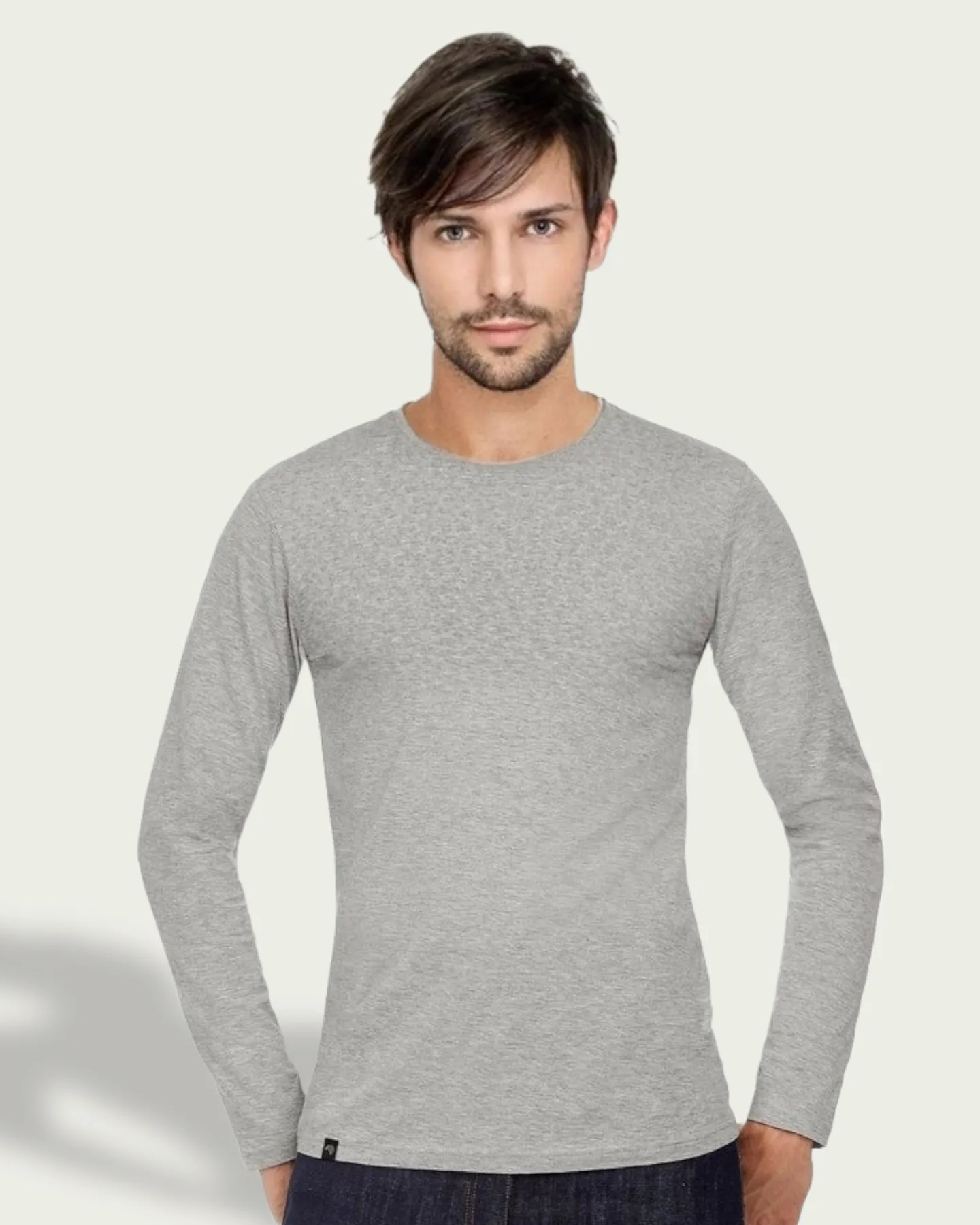 BAC TM070 ― Unisex Bio-Baumwolle Langarm T-Shirt - Melange Heather Grau