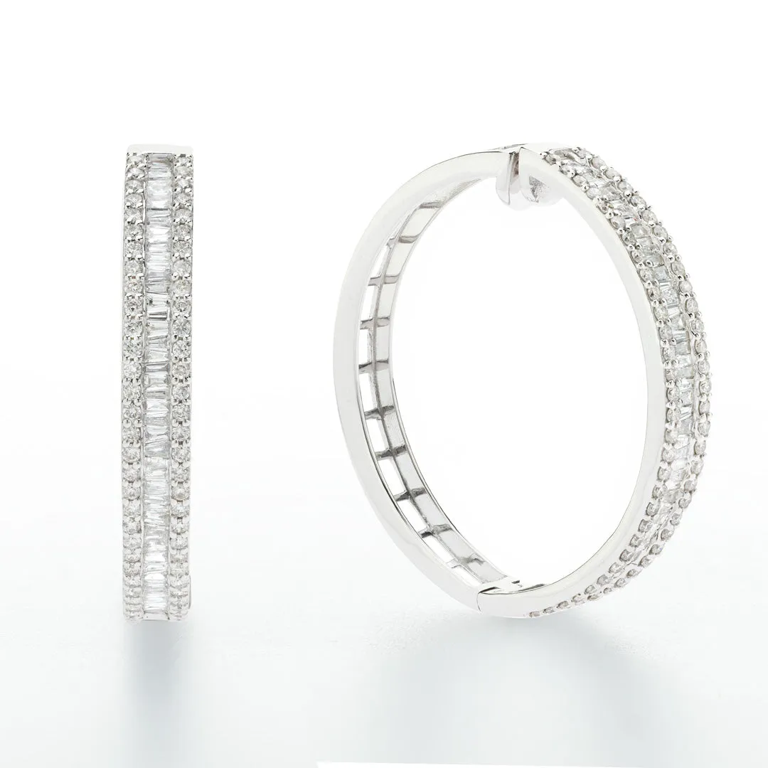 Baguette Hoops White Gold