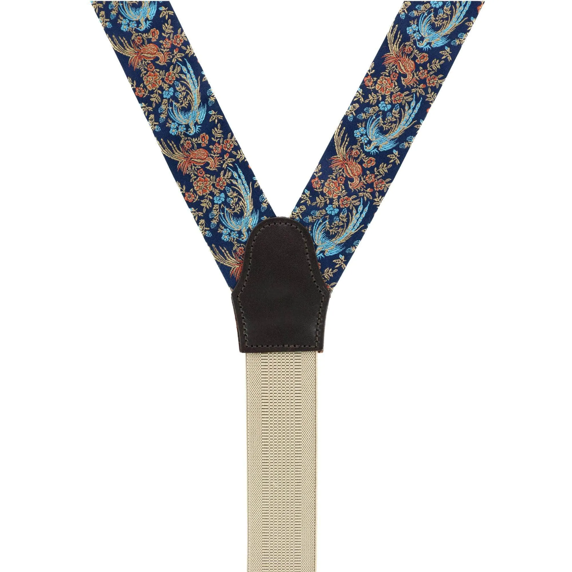 Birds of Prosperity Silk Button End Braces and Necktie Set
