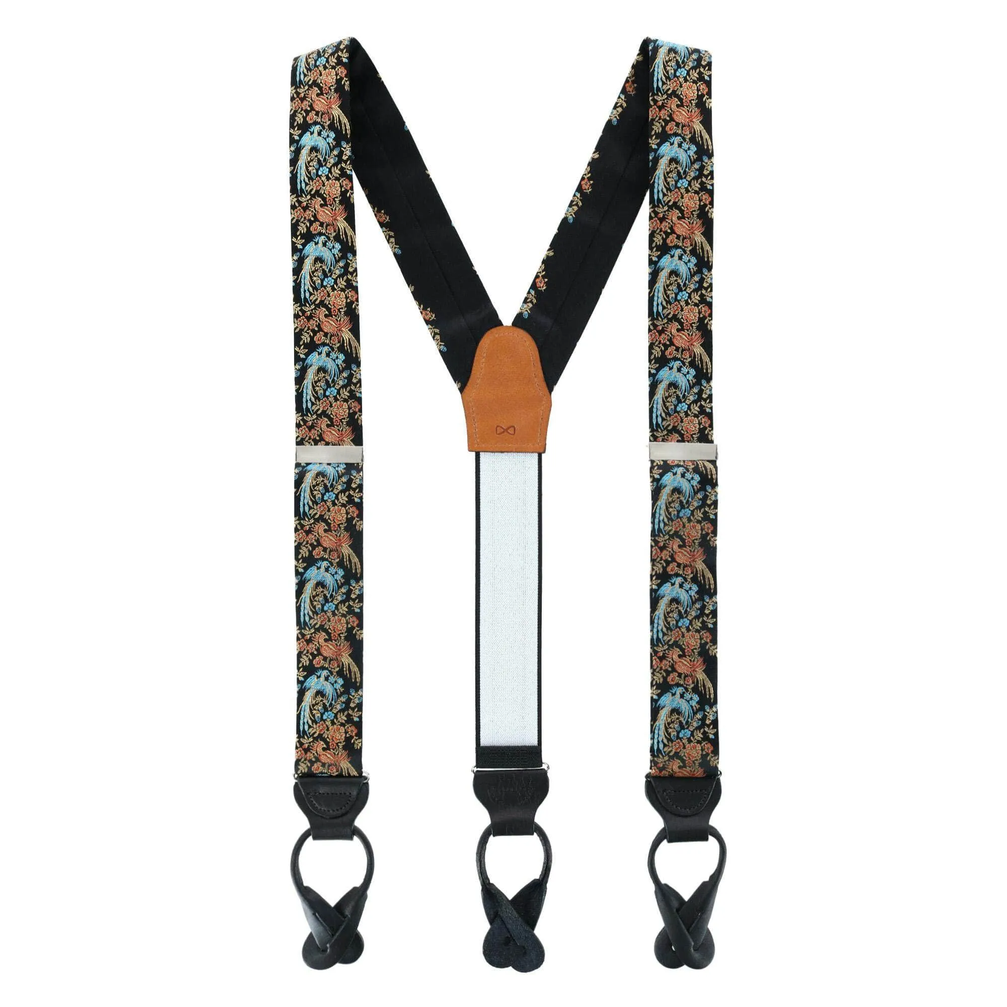 Birds of Prosperity Silk Button End Braces and Necktie Set