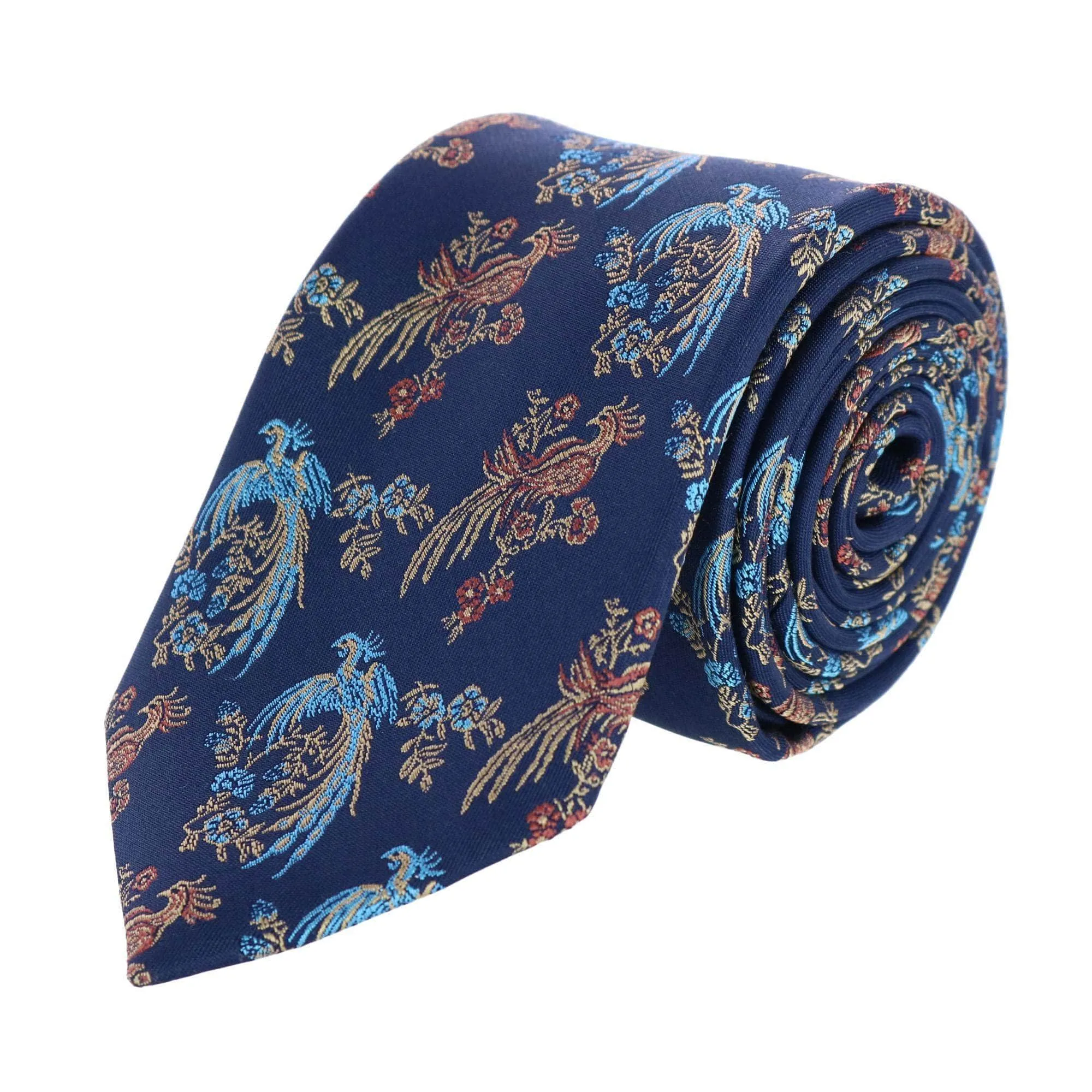 Birds of Prosperity Silk Button End Braces and Necktie Set