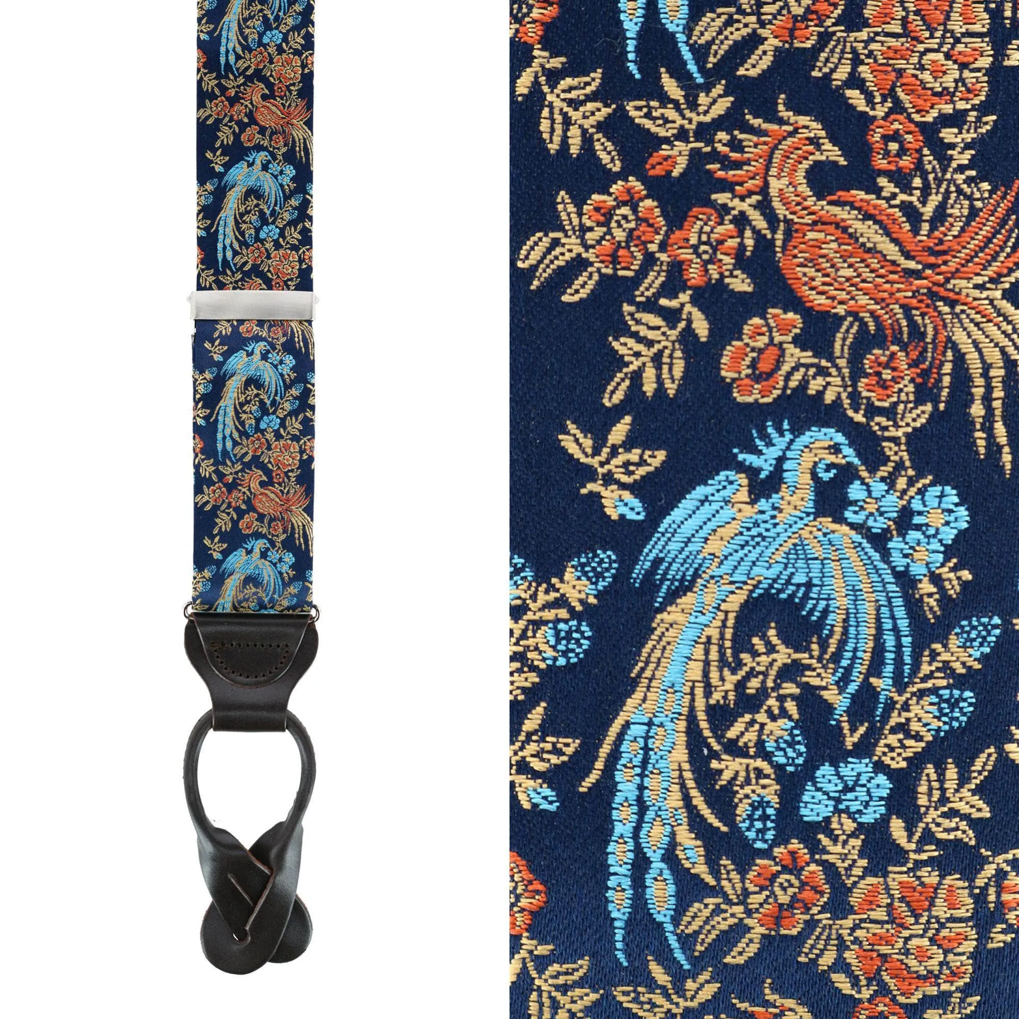Birds of Prosperity Silk Button End Braces and Necktie Set