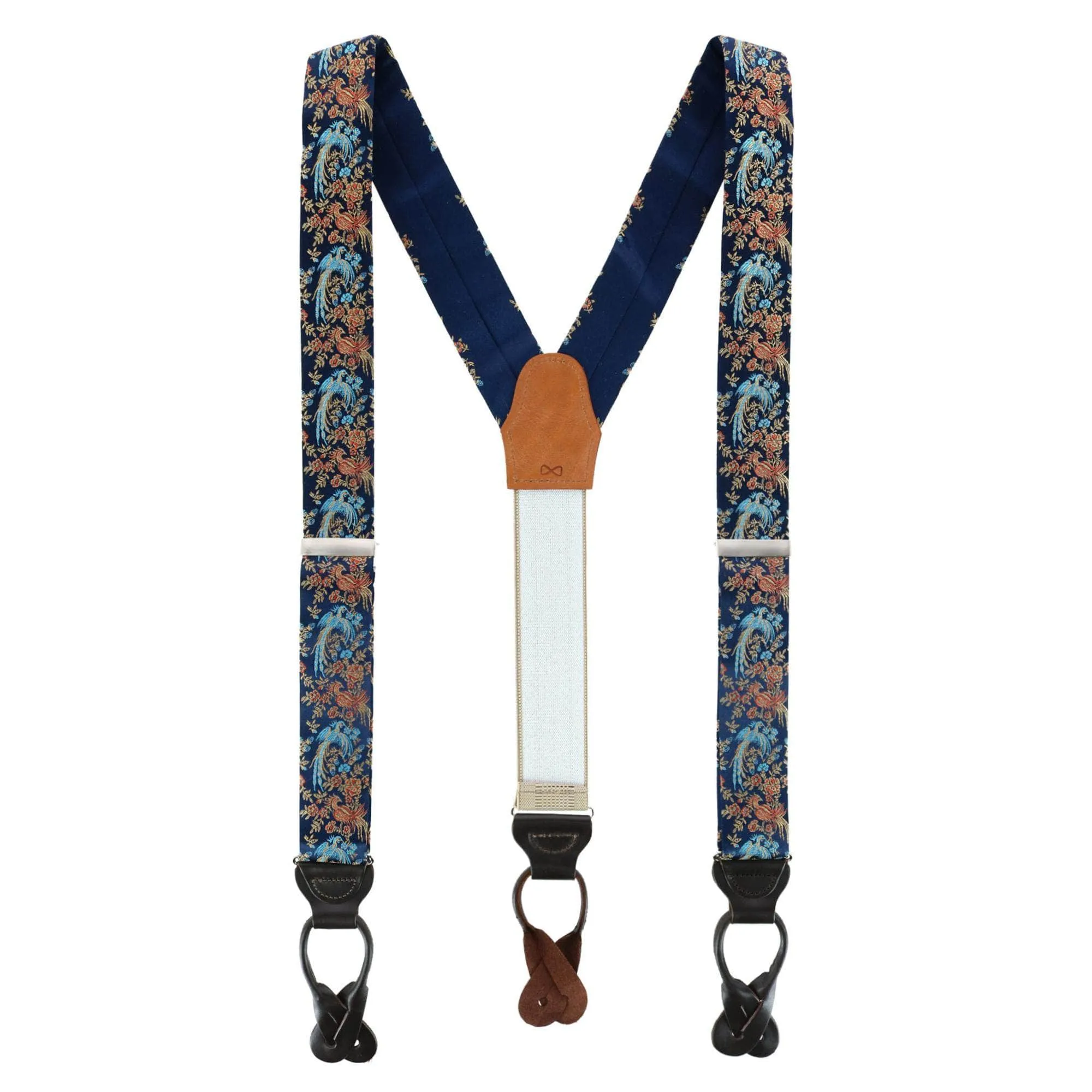 Birds of Prosperity Silk Button End Braces and Necktie Set