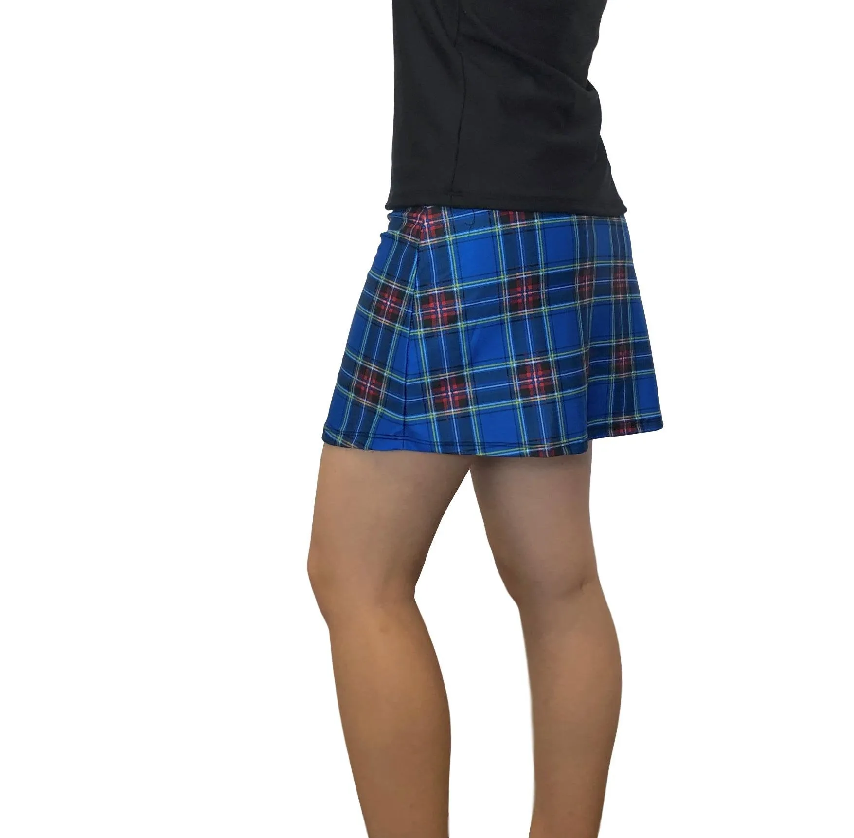 Blue and Black Plaid Print Athletic Slim Golf Skort