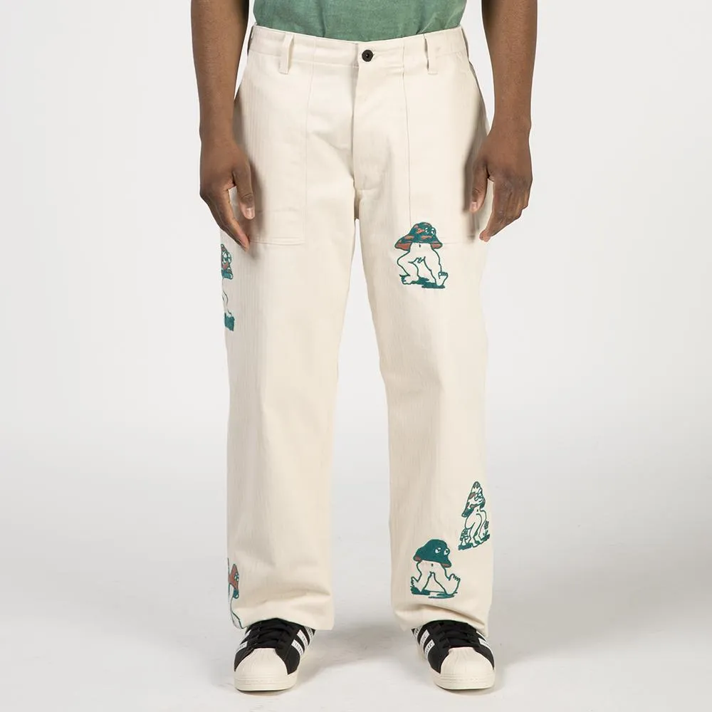 Brain Dead Mushroom Embroidered Herringbone Military Pant / Natural