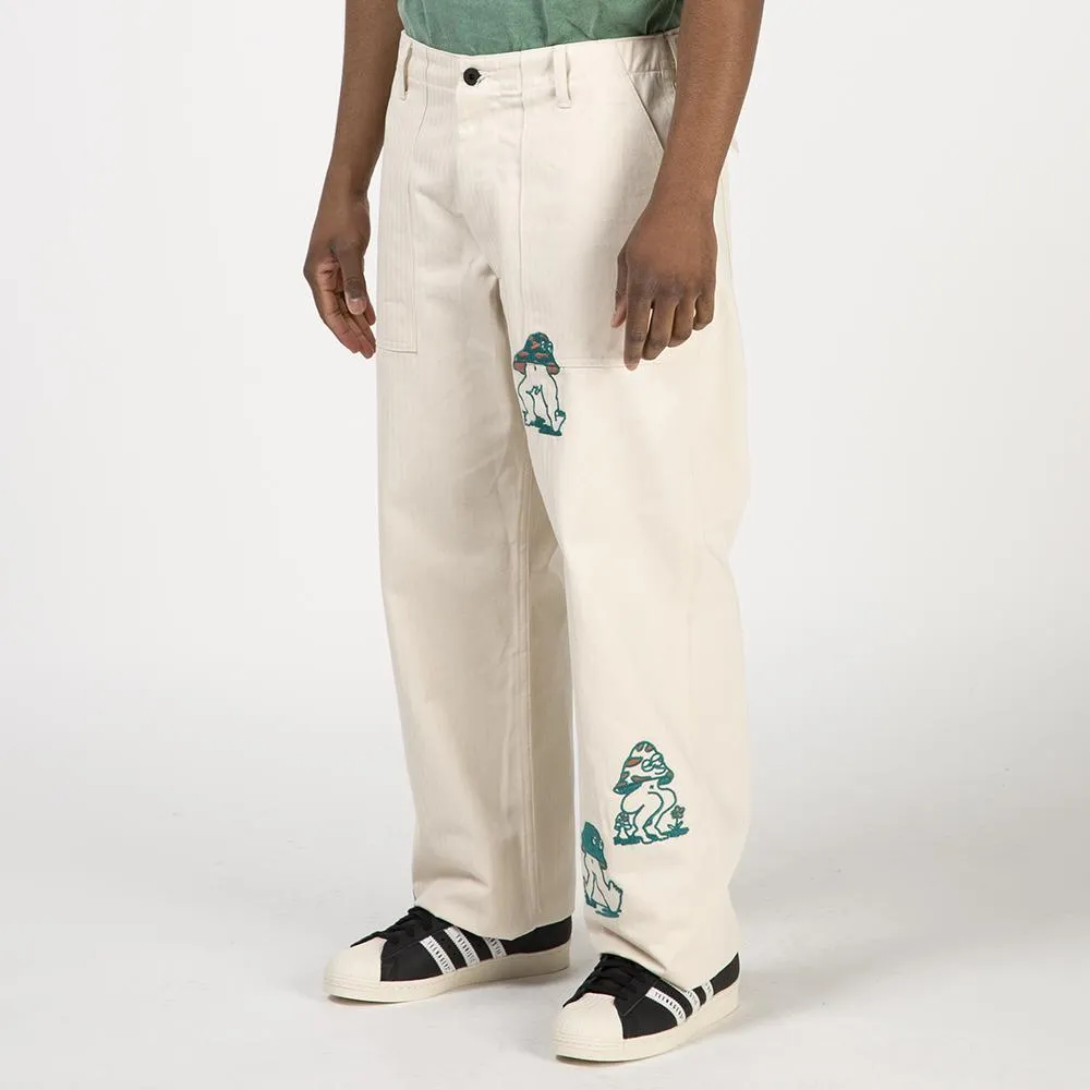Brain Dead Mushroom Embroidered Herringbone Military Pant / Natural