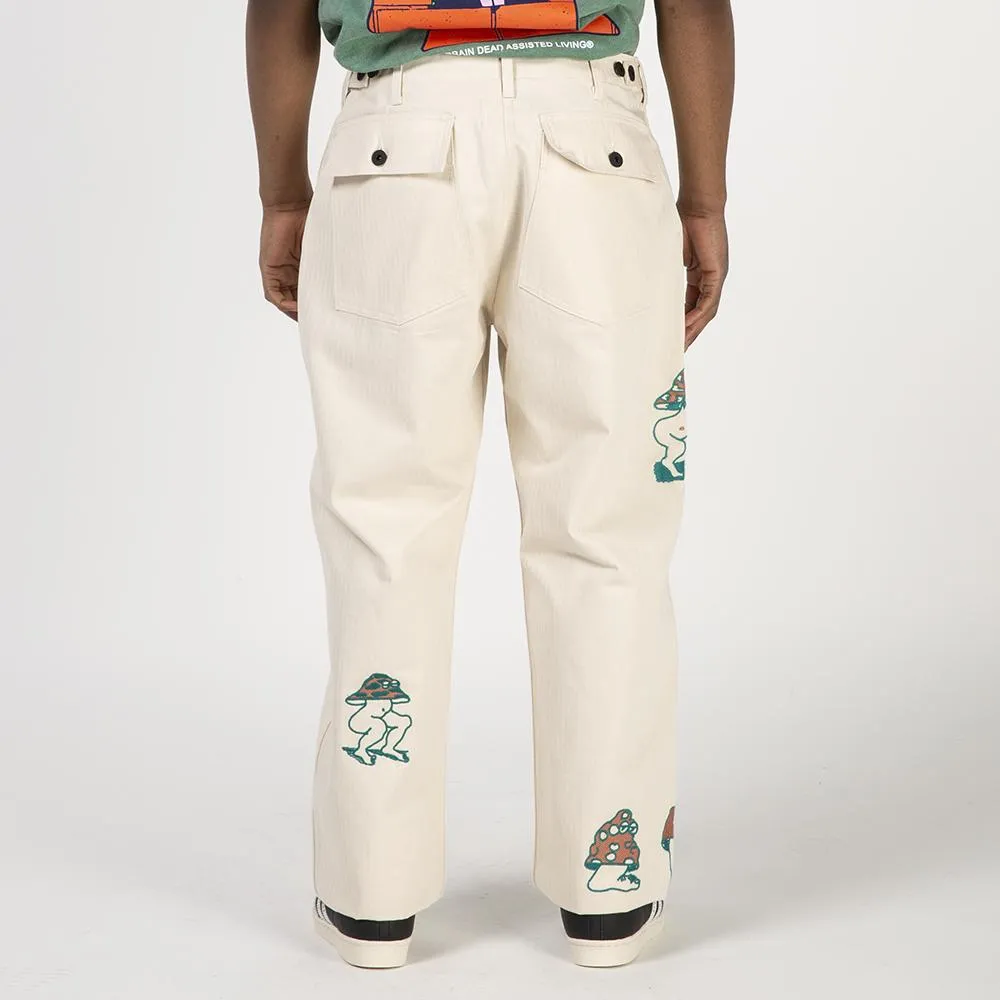 Brain Dead Mushroom Embroidered Herringbone Military Pant / Natural