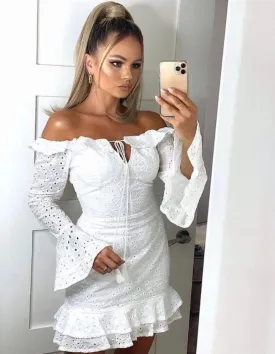 Broderie Anglaise Frill Detail Tie Front Mini Dress