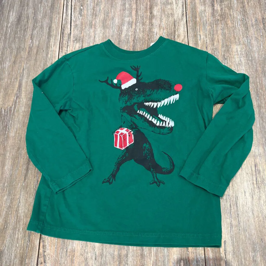 Childrens Place green Santa Dino cotton longsleeve 5Y