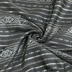 Classic Grey Gold Stripes Foil Print Silk Fabric