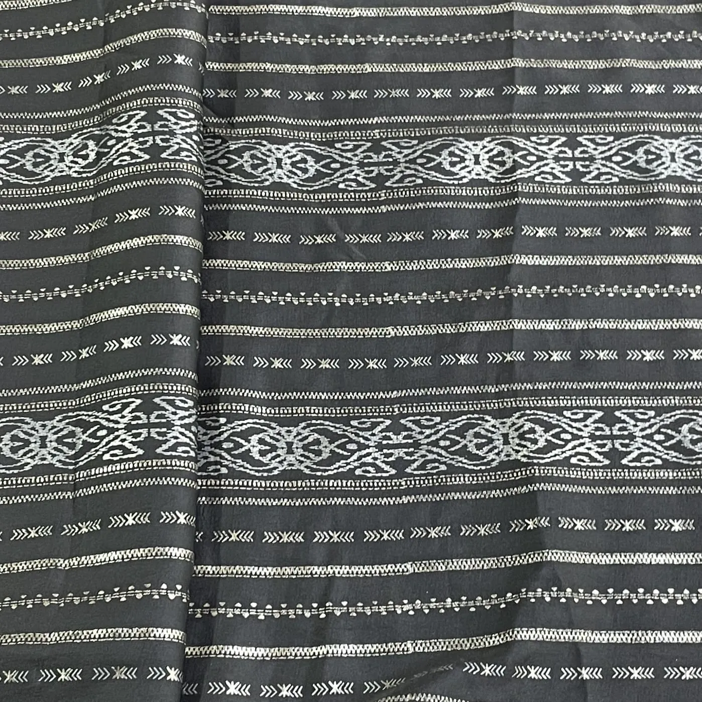 Classic Grey Gold Stripes Foil Print Silk Fabric