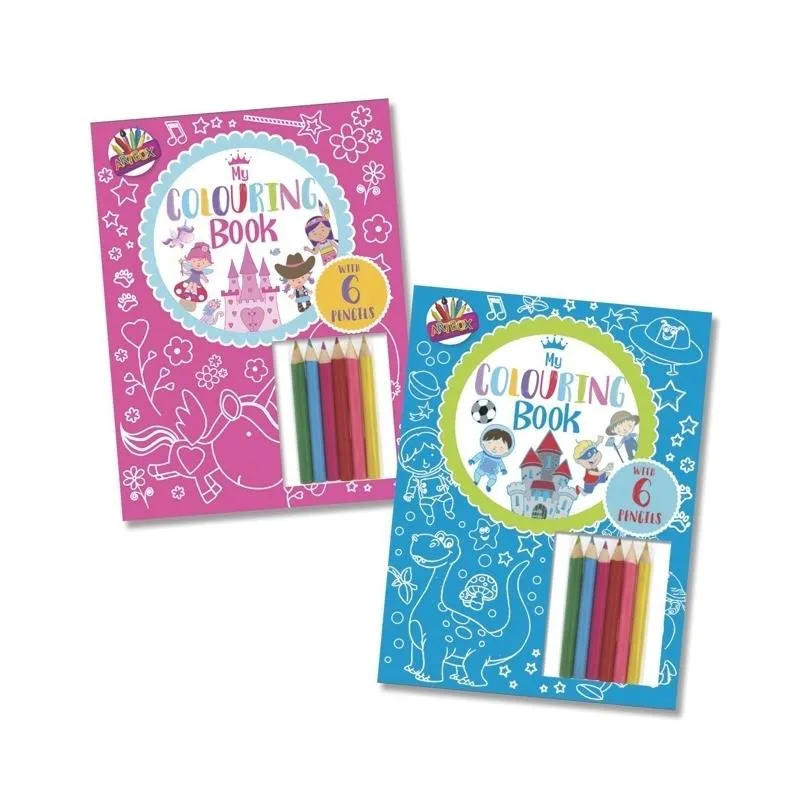 Colouring Book With Colouring Pencils - Blue Fun Kids Cute Pictures