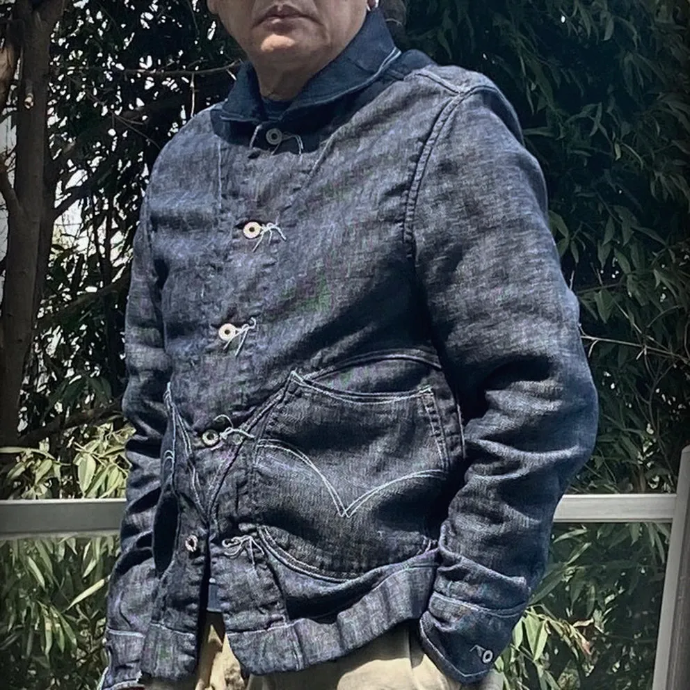DDL 330-TYRONE-LUCKY REGULAR FIT 2 POCKET JACKET IN A COTTON LINEN BLEND-10.5OZ-E0 ROYAL BLUE INDIGO