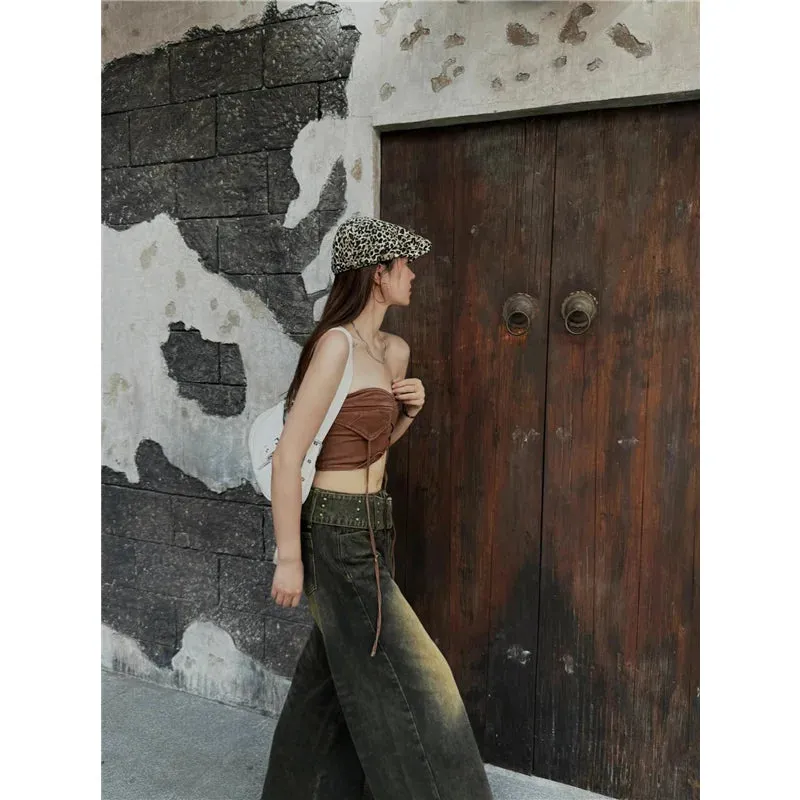 Girlary Blue Womens Jeans High Waist Vintage Straight LOOSE Denim Pants Y2K Streetwear American Classic Fashion Wide Leg Denim Trouser