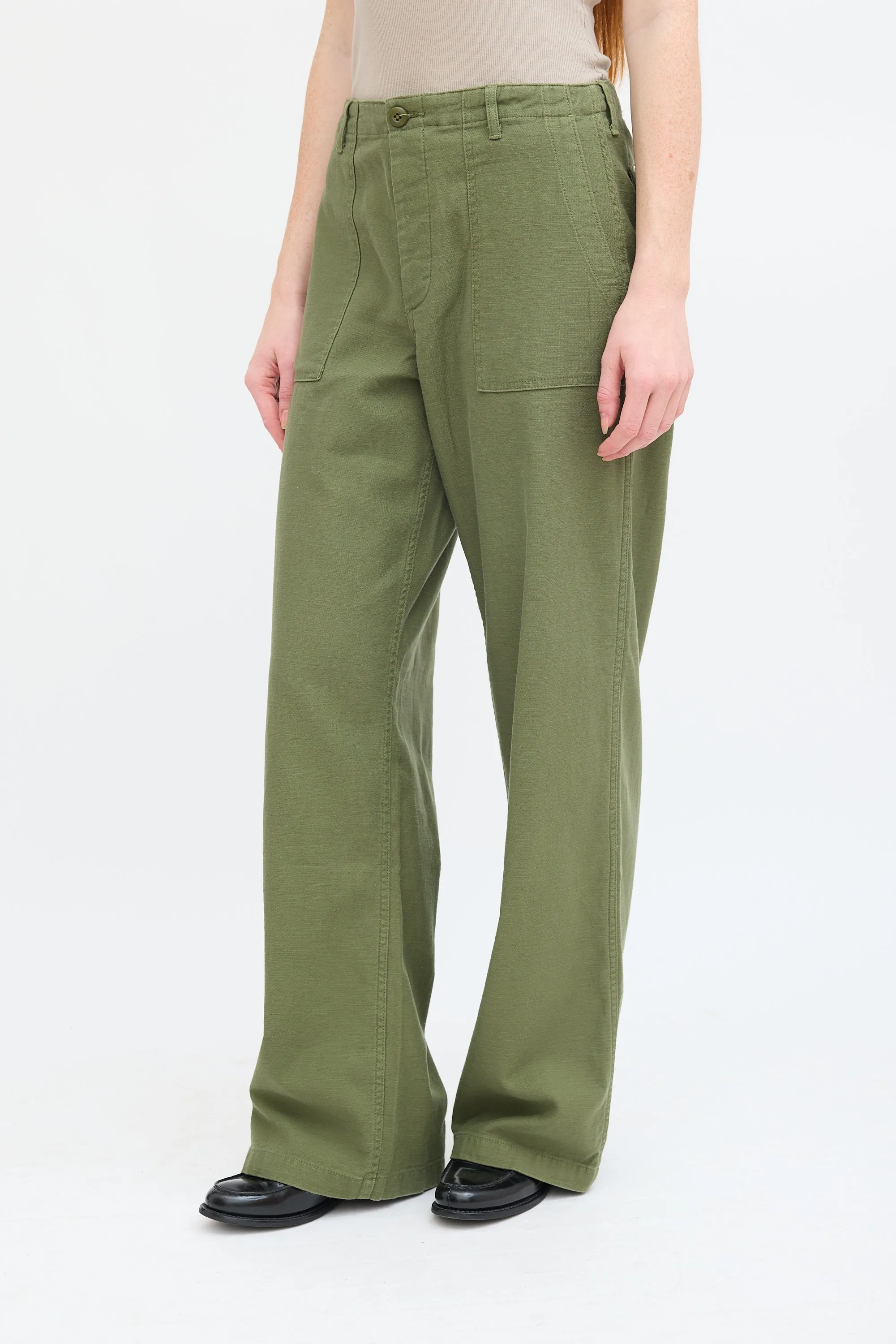 Green Cotton Wide Leg Utility Pant