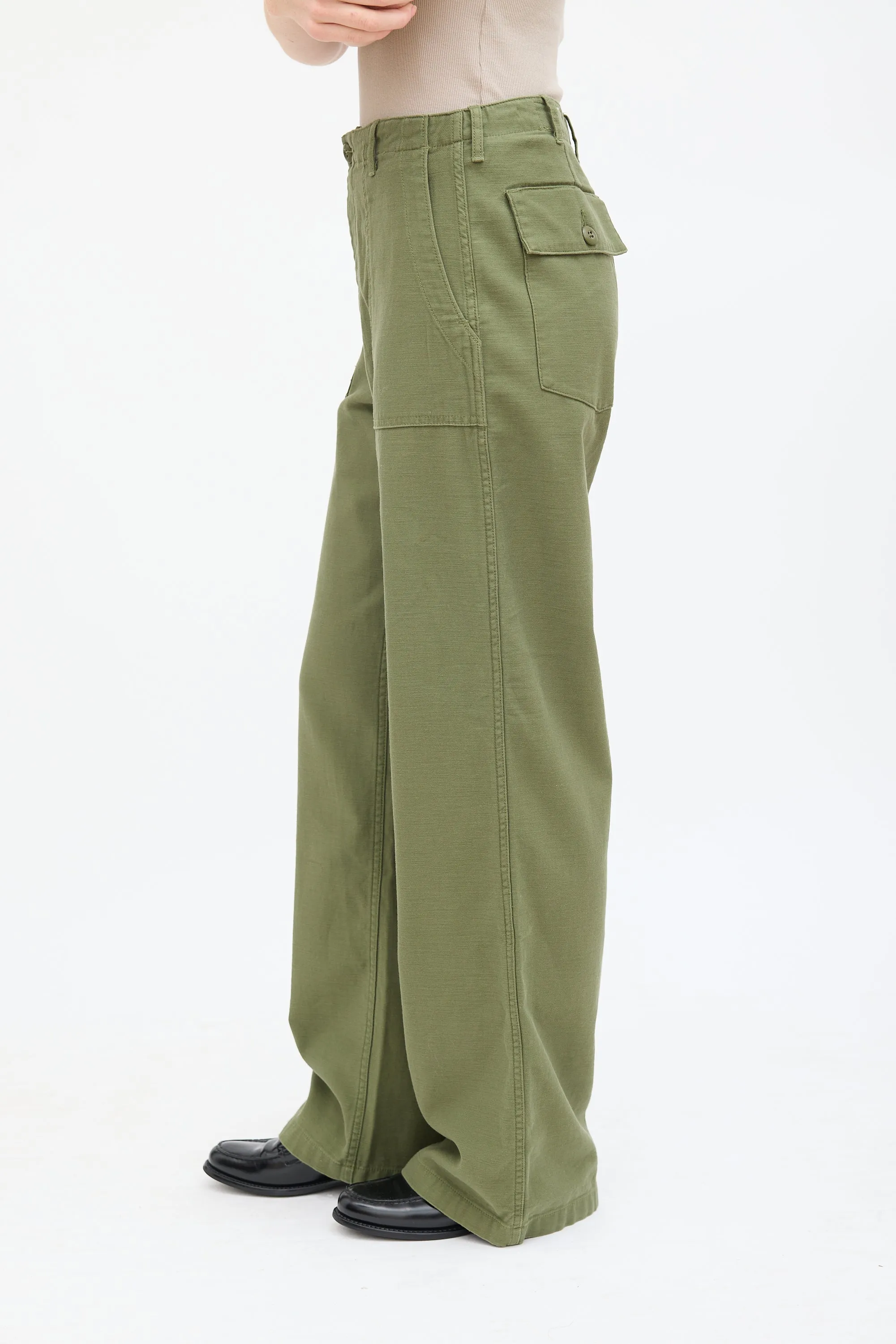 Green Cotton Wide Leg Utility Pant