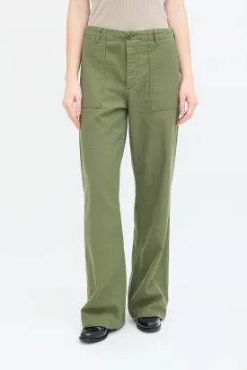 Green Cotton Wide Leg Utility Pant