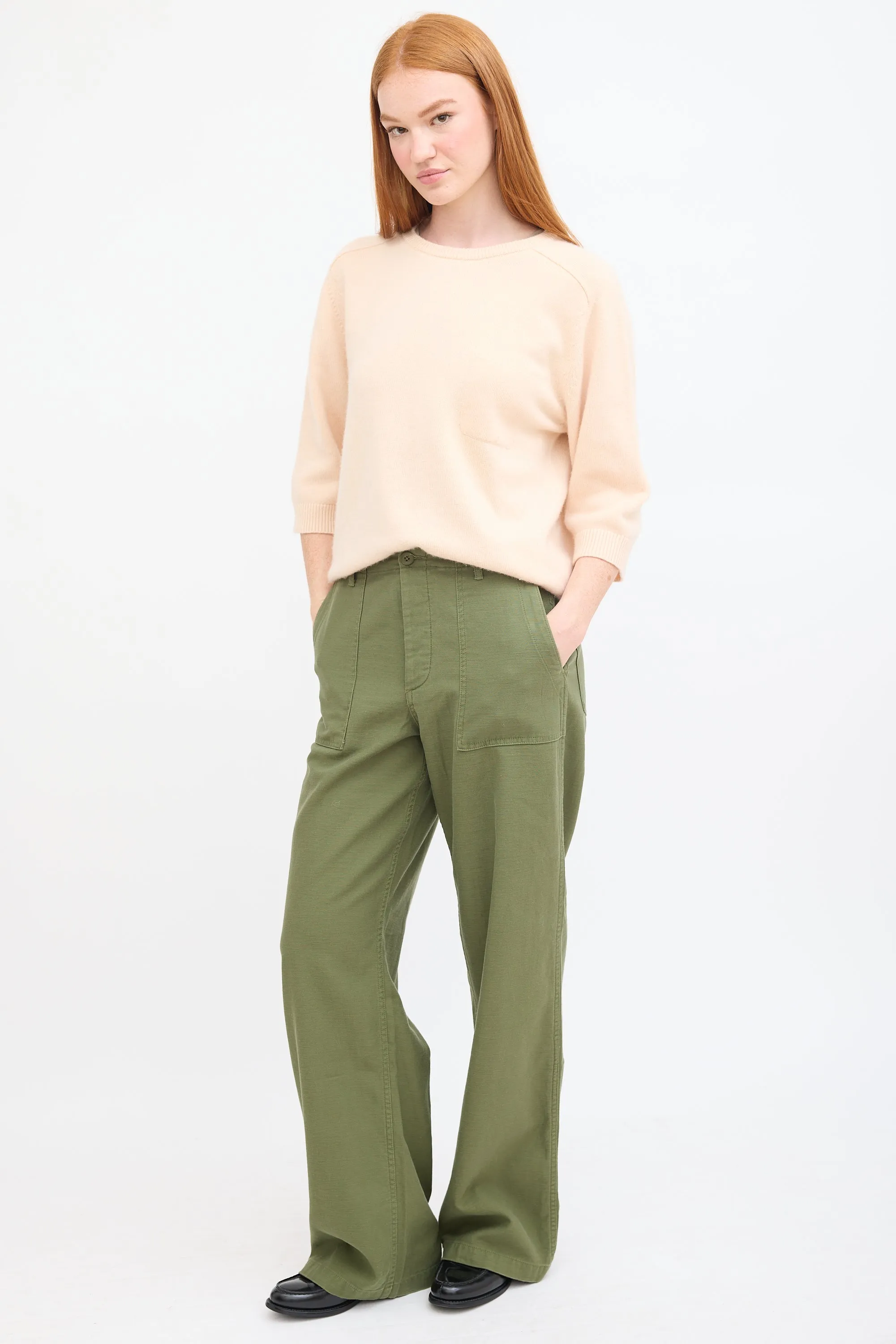 Green Cotton Wide Leg Utility Pant
