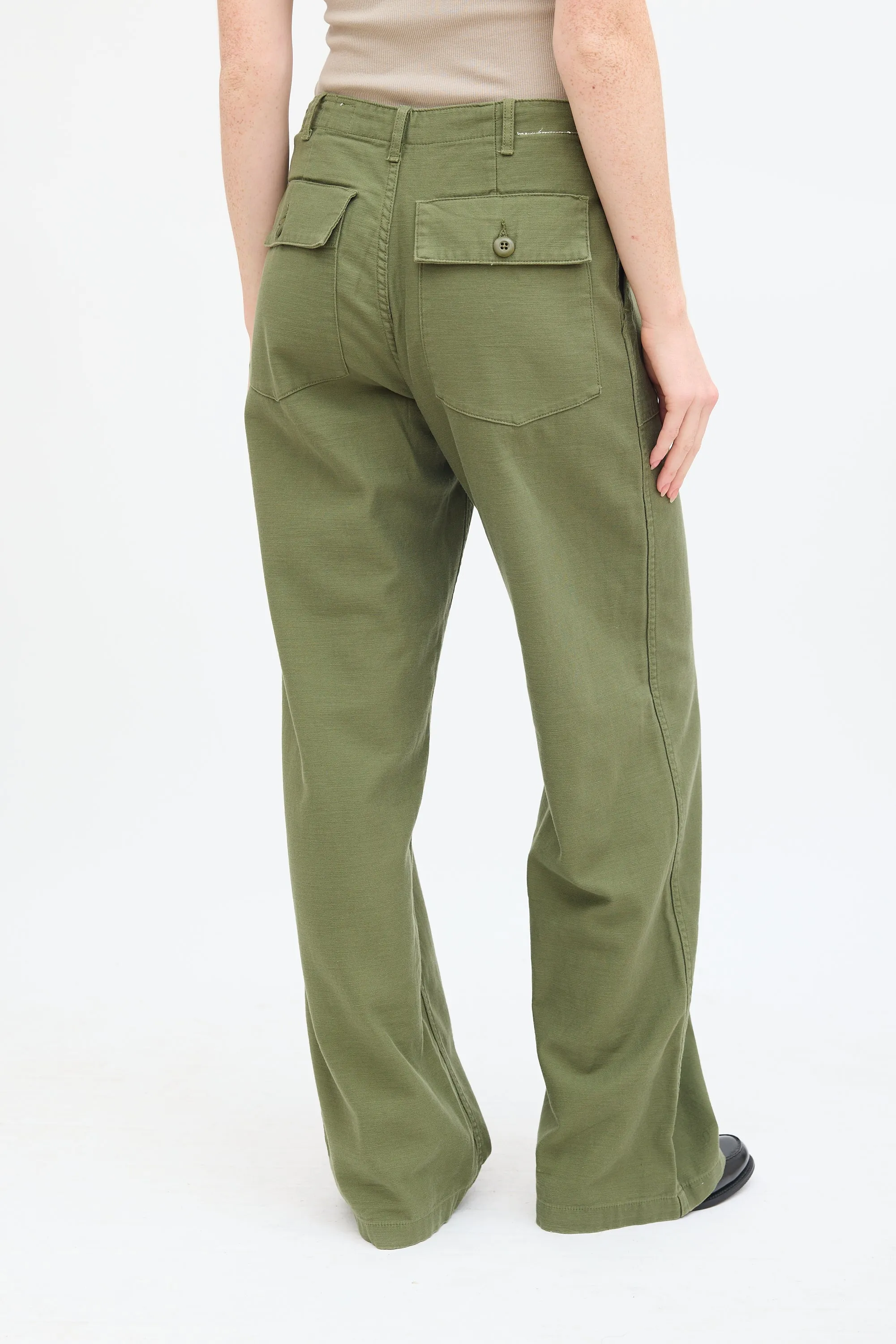 Green Cotton Wide Leg Utility Pant
