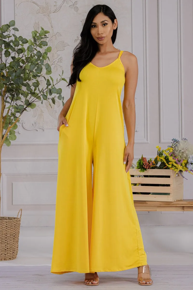 HH697R-S - SPAGHETTI STRAP WIDE LEG JUMPSUIT