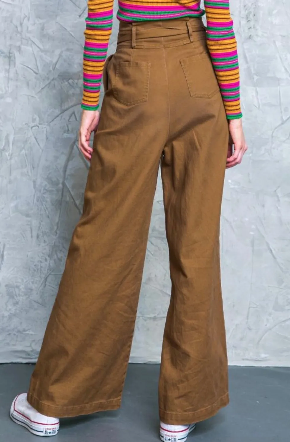 Hi-waisted Paperbag Wide Leg Denim -Dark green
