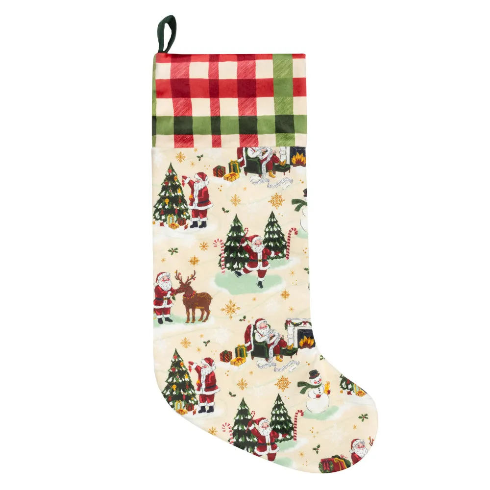 Jolly Santa Printed Velvet Xmas Stocking Multicolour