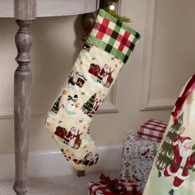 Jolly Santa Printed Velvet Xmas Stocking Multicolour