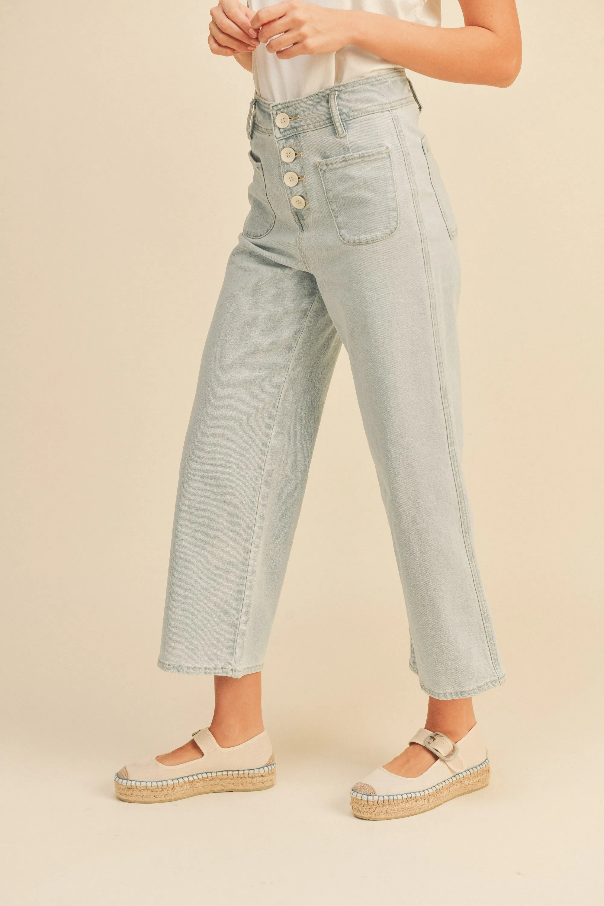 Large button front Wide Leg Jeans