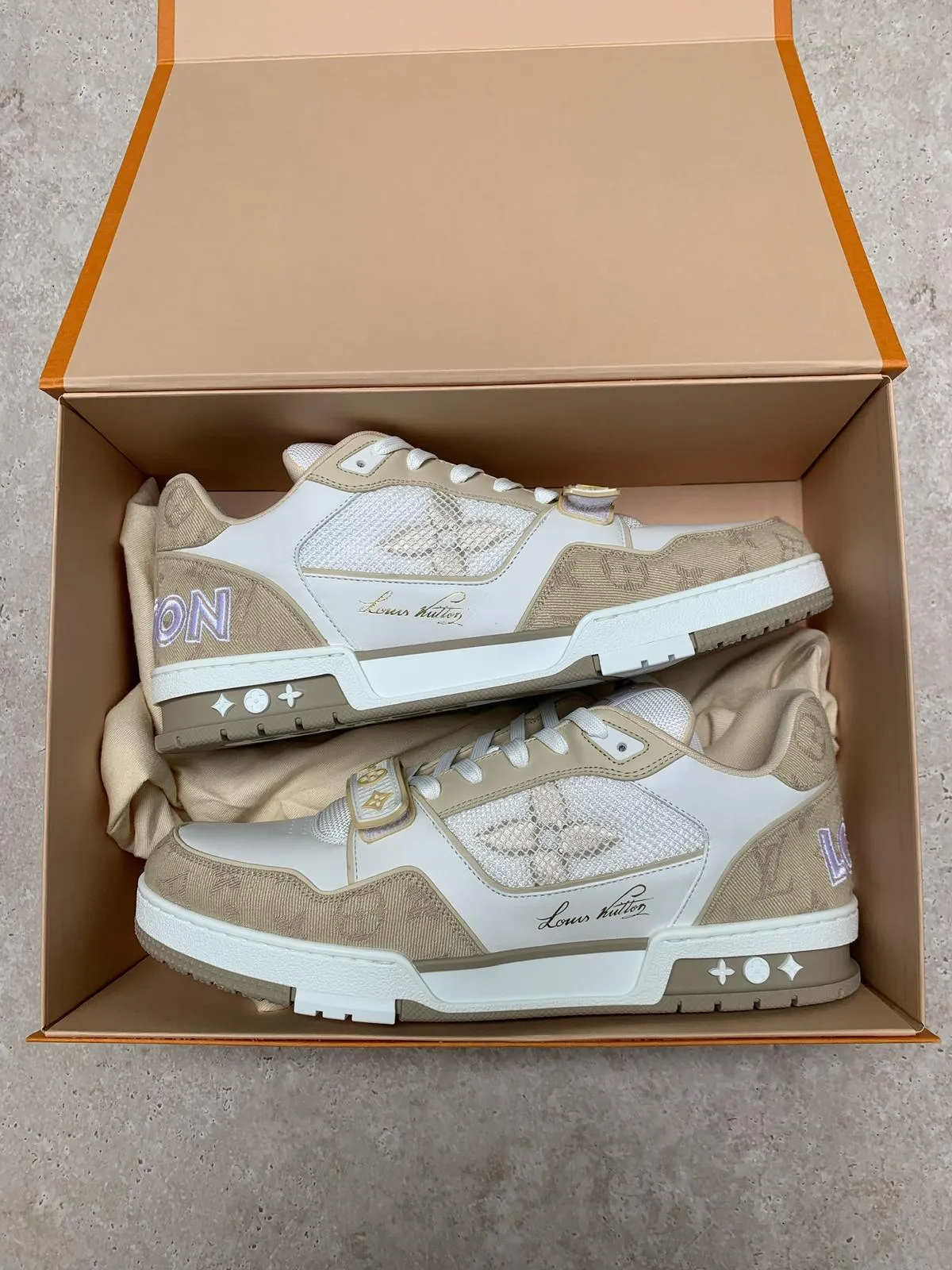 Louis Vuitton LV Trainers Monogram Denim with Strap (Beige)