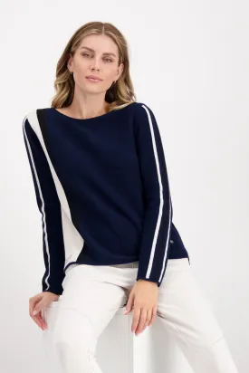 Monari Round Neck Knit with Contrast Trim on Sleeves M806600