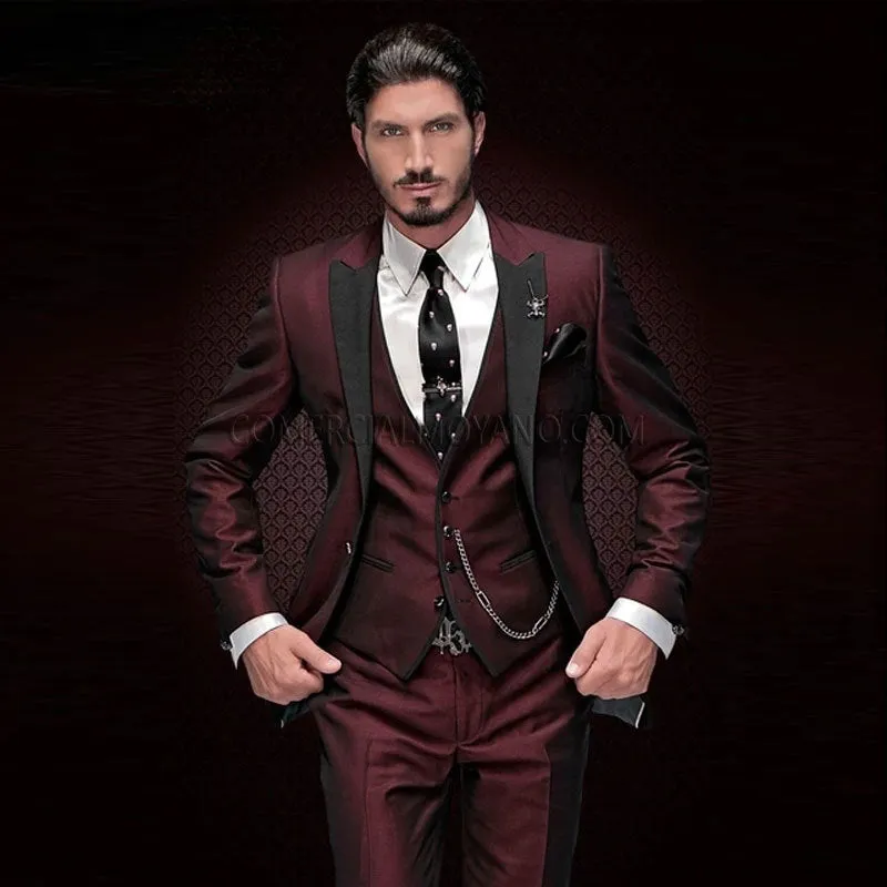 New Men's Three Piece Set Suit Black Polo Collar Contrast Color Suit Banquet Party Suit Groom Brides man Suit Men's Clothes Suit